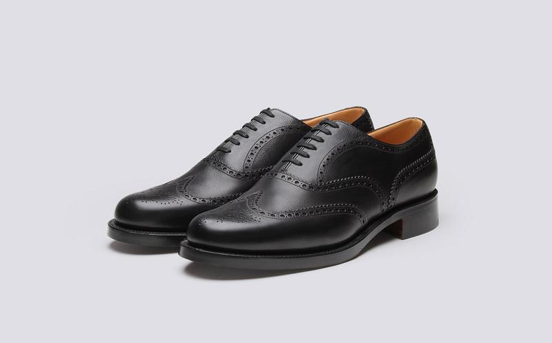 Grenson Shoe No.4 Mens Brogue - Black Grain Leather on a Leather Sole CF9150